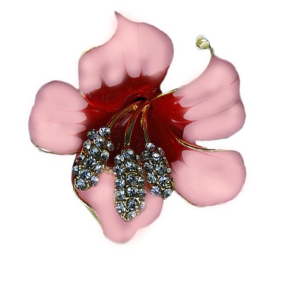 Pink Enamel Crystal Bauhinia Orchid Brooch/Pinback - Fashion Jewelry - Picture 2 of 8